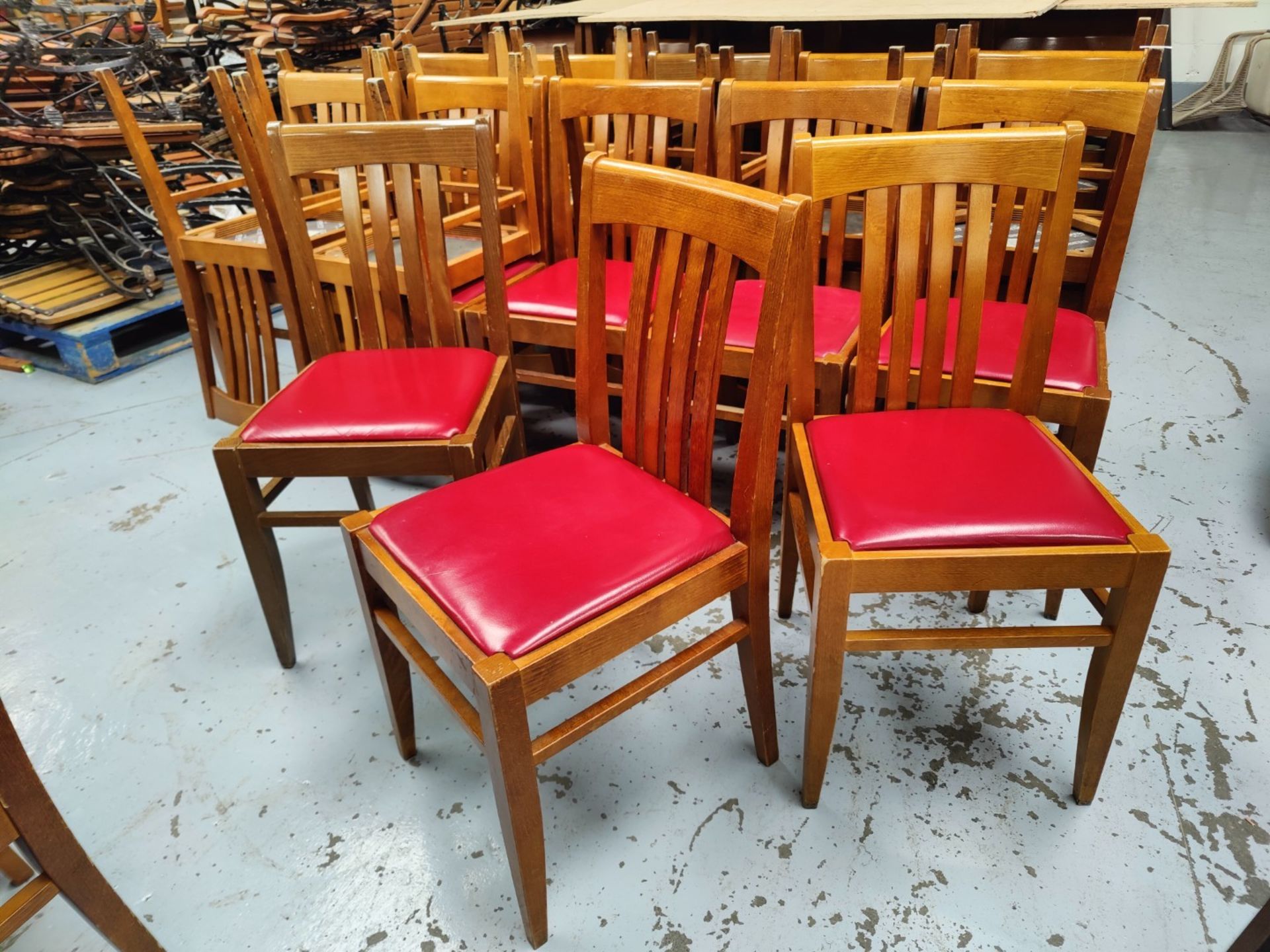 4 x Italian Made 'Bedont' Solid Wood Dining Chairs Featuring Red Leather Seat Pads - Image 5 of 6