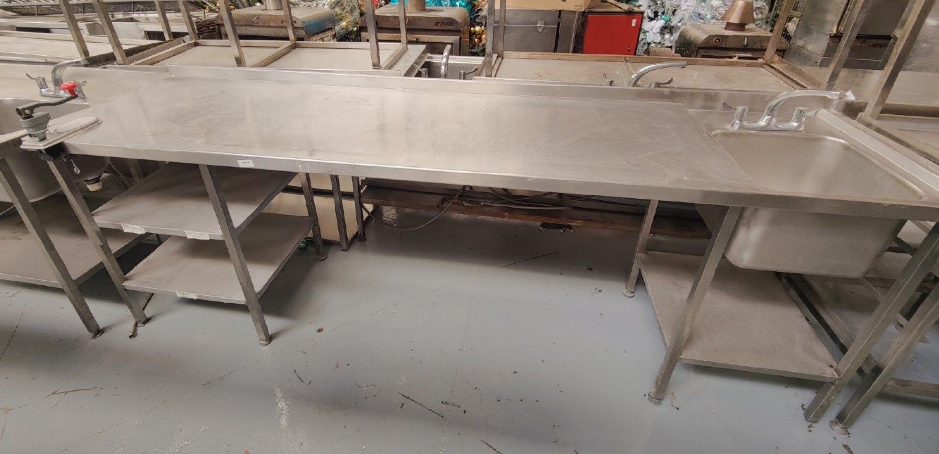 1 x Large Stainless Steel 2.7 Meter Preparation Table Featuring a Wash Basin with Mixer Tap - Image 2 of 11