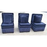 3 x Blue Velvet Slipper Chairs with Fringe Trims and Matching Cushions - Dimensions: H97 x W63 x D68