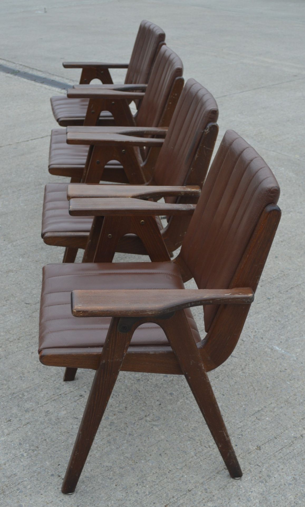 4 x Autoban Slice Armchairs Featuring an Oak Wooden Frame and Vintage Brown Leather Upholstery - Image 11 of 11