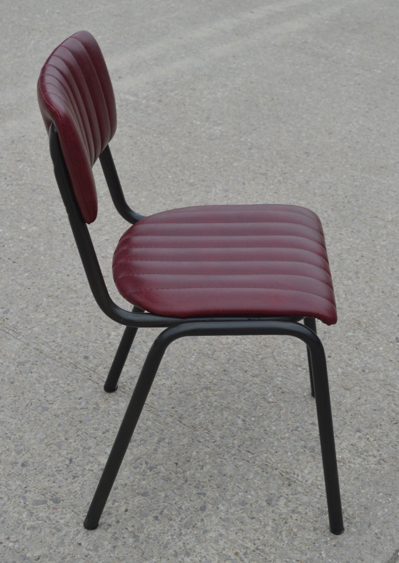6 x Vintage Red Ribbed Style Faux Leather Dining Chairs - Dimensions: H80 x W43 x D45 cms - Image 3 of 8