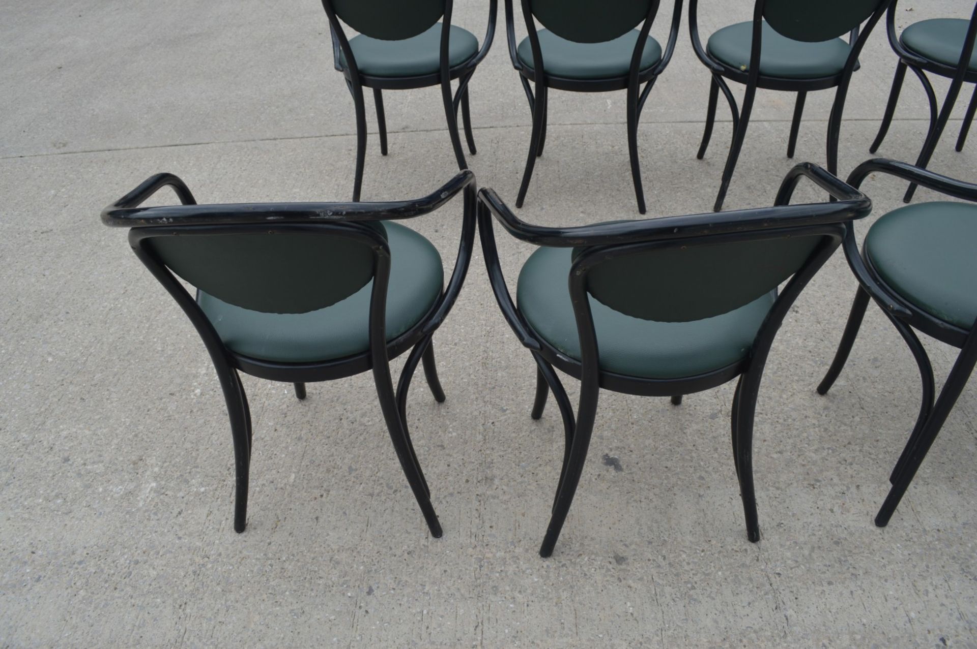 8 x Restaurant Dining Chairs Featuring a Bentwood Design with Dark Green Seats and Backrests - Image 9 of 11
