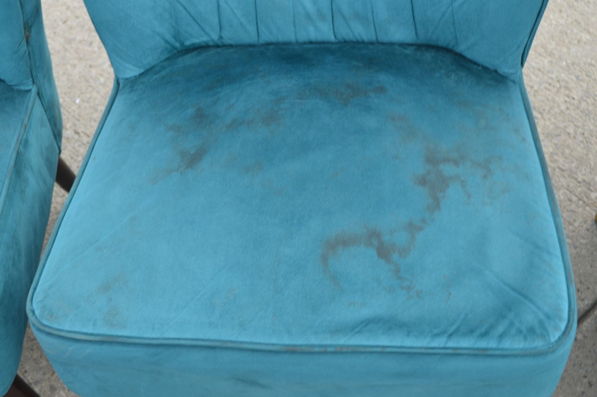 3 x Contemporary Velvet Cocktail Chairs in Teal with Tapered Wooden Legs and Brass Feet - Image 6 of 8