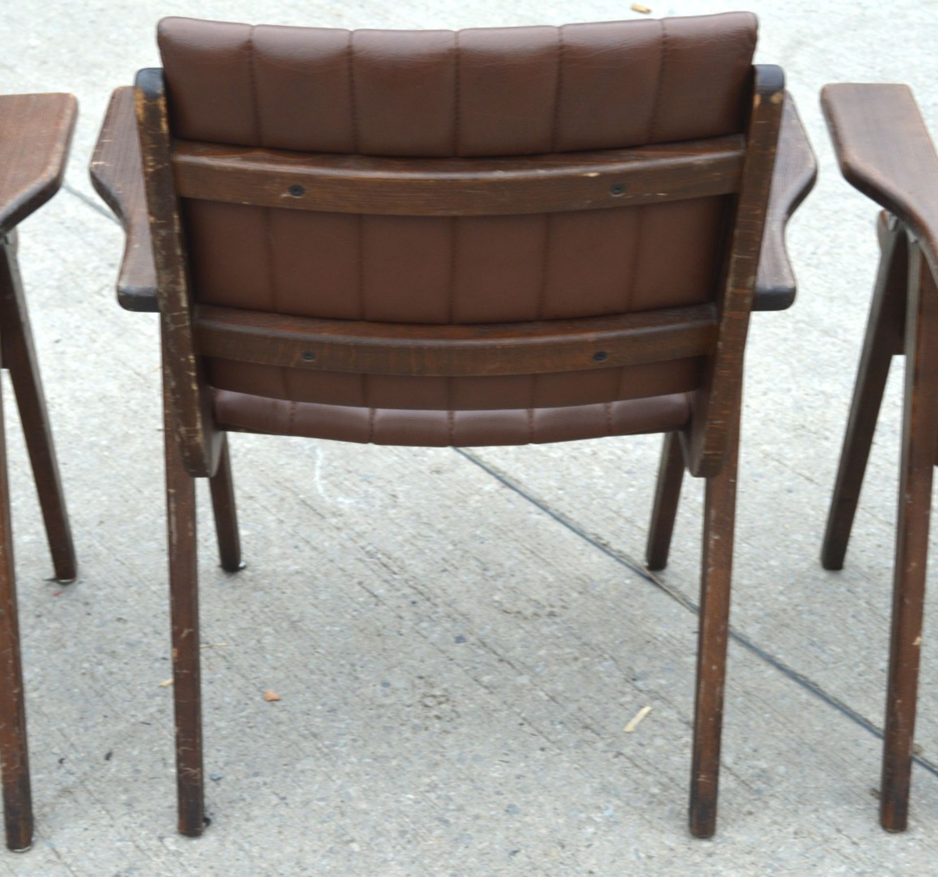 4 x Autoban Slice Armchairs Featuring an Oak Wooden Frame and Vintage Brown Leather Upholstery - Image 10 of 11