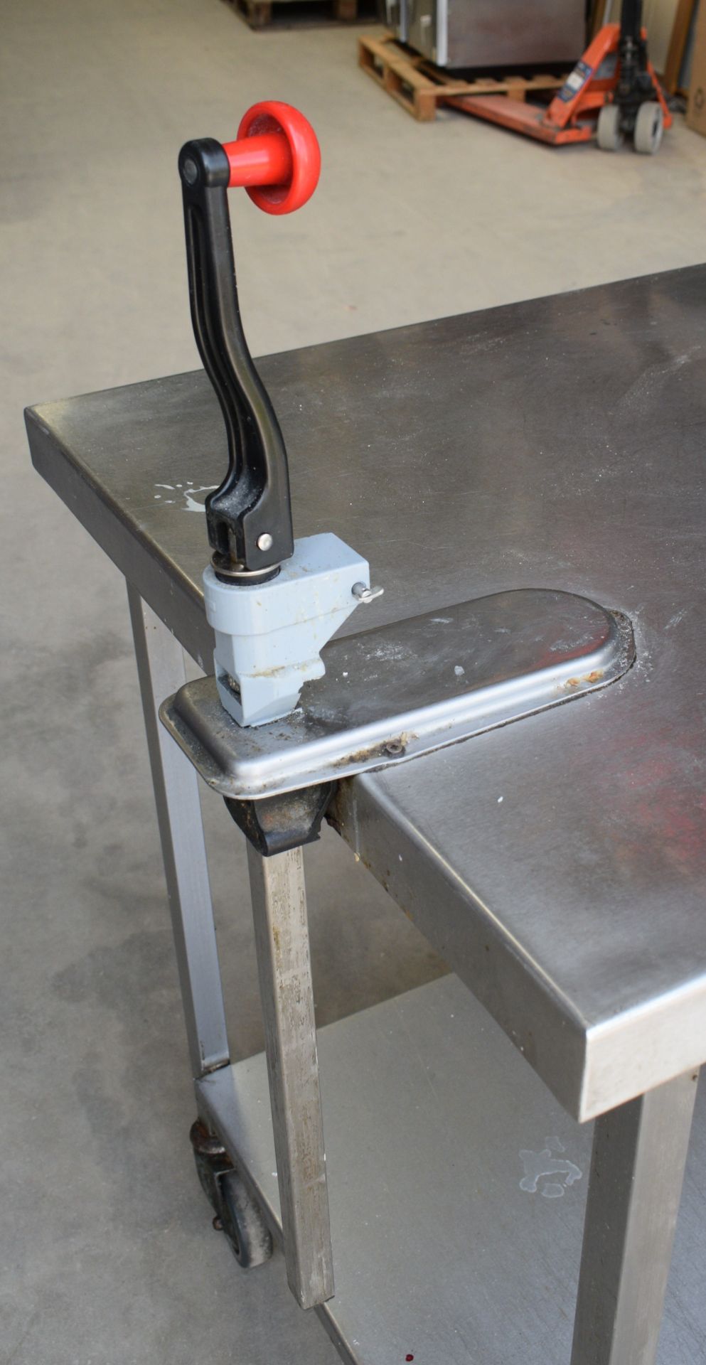 1 x Stainless Steel Mobile Prep Table Featuring Castor Wheels, Can Opener and Undershelf - Image 4 of 4