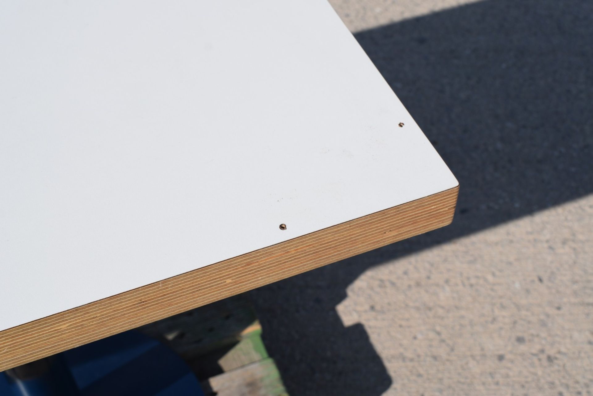 1 x Rectangular Restaurant Dining Table Featuring a White Wooden Top and Twin Pedestals - Image 2 of 8