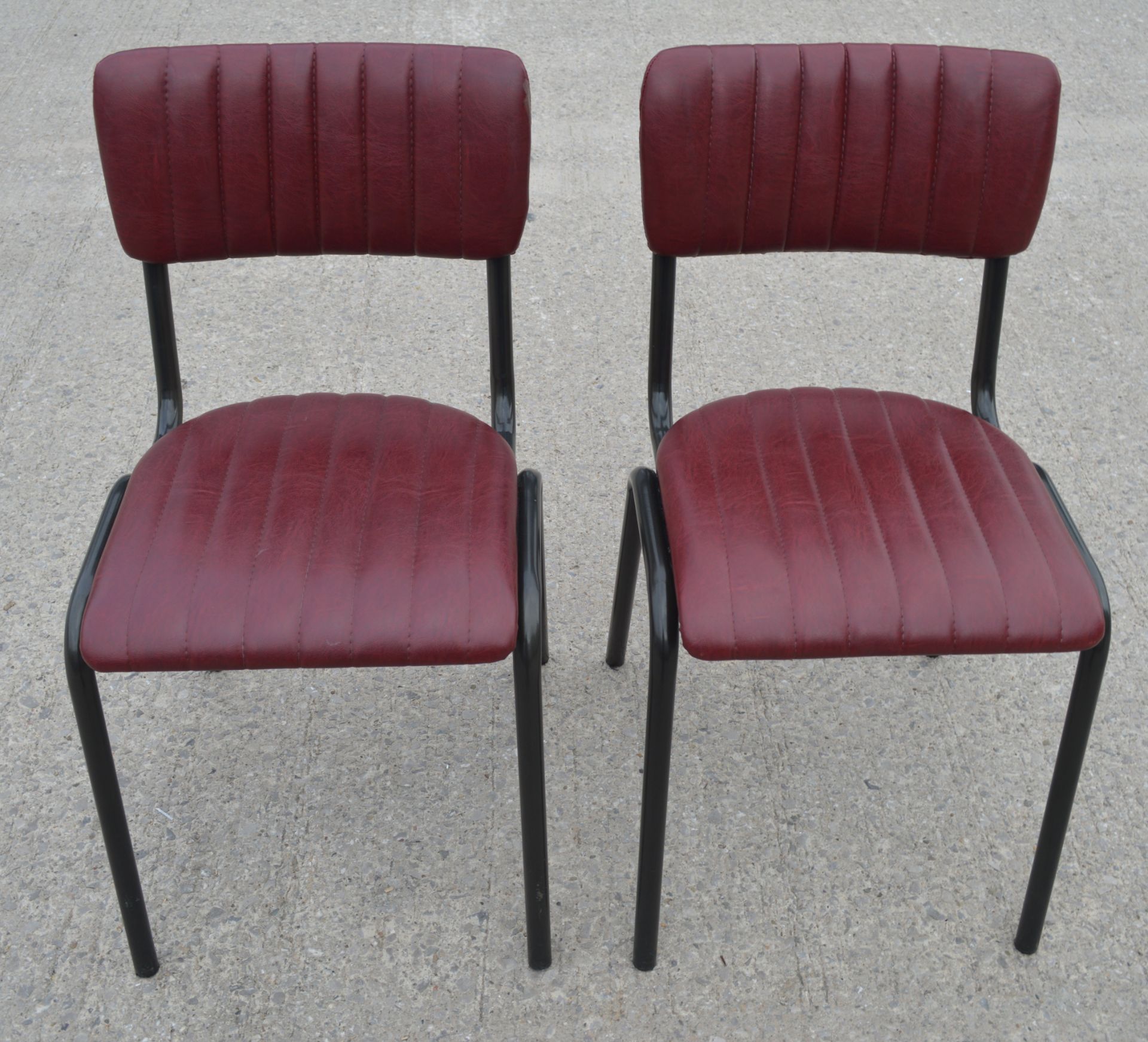 6 x Vintage Red Ribbed Style Faux Leather Dining Chairs - Dimensions: H80 x W43 x D45 cms - Image 4 of 7