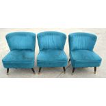 3 x Contemporary Velvet Cocktail Chairs in Teal with Tapered Wooden Legs and Brass Feet
