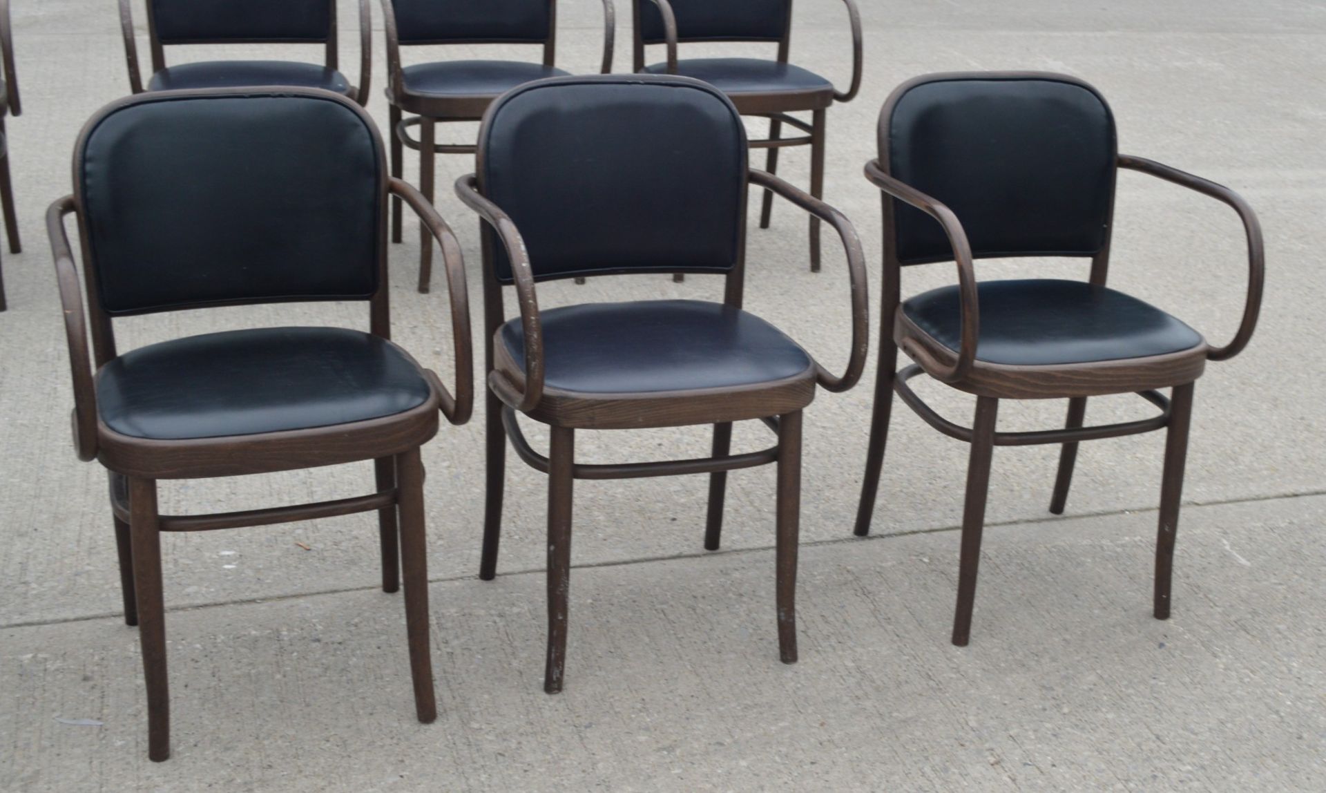 11 x Bentwood 'Gustav Adolf Schneck Style' Dining Chairs - Features Black Seat Pads and Fabric Backs - Image 2 of 12