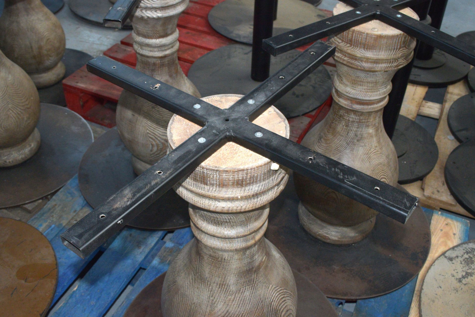 3 x Restaurant Table Pedestals Featuring Natural Wooden Columns - Dimensions: H66.5cm with a 61cm - Image 6 of 6