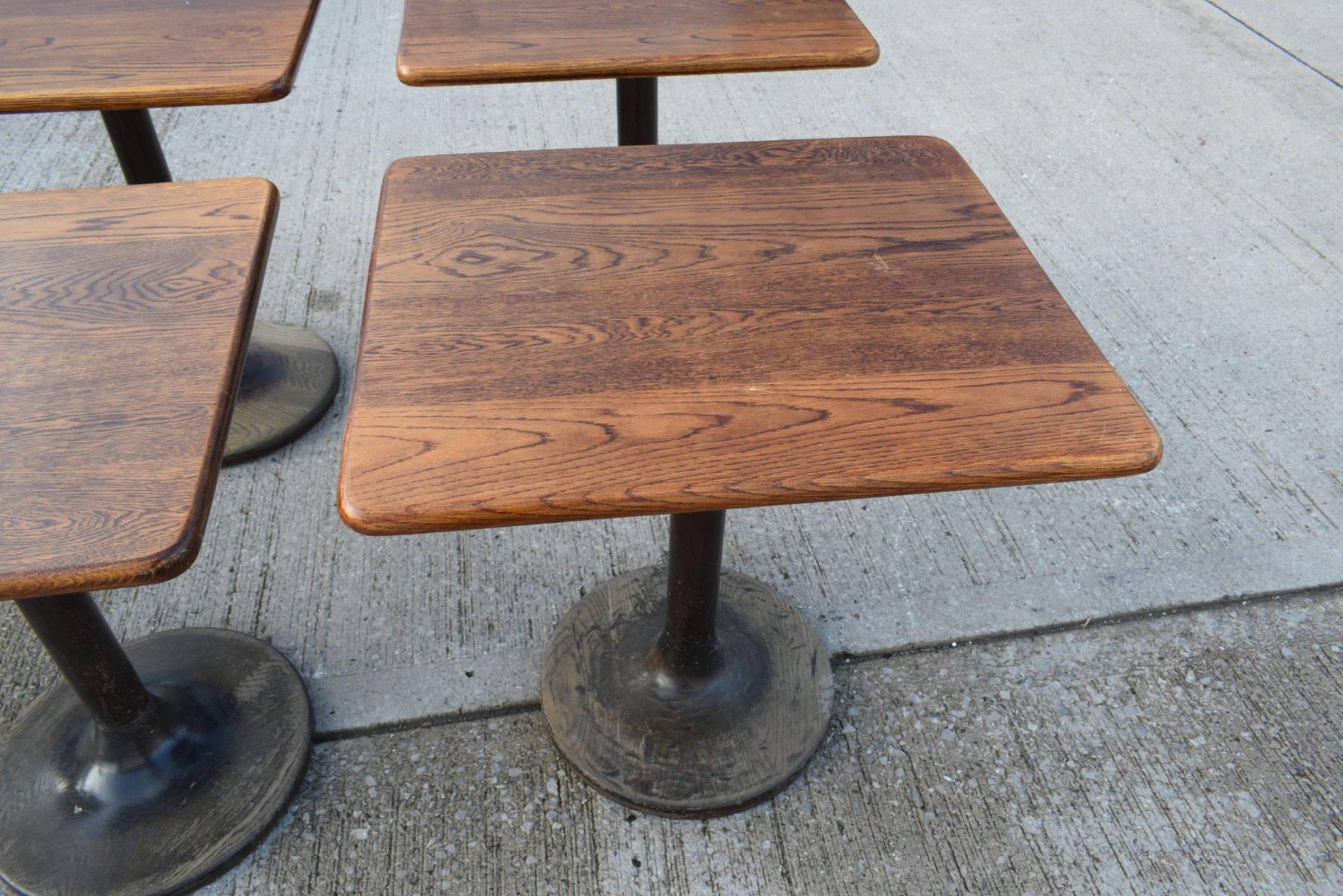 6 x Restaurant Dining Tables Featuring Oak Wooden Tops with Wooden Tulip Style Pedestal Bases - Image 11 of 16