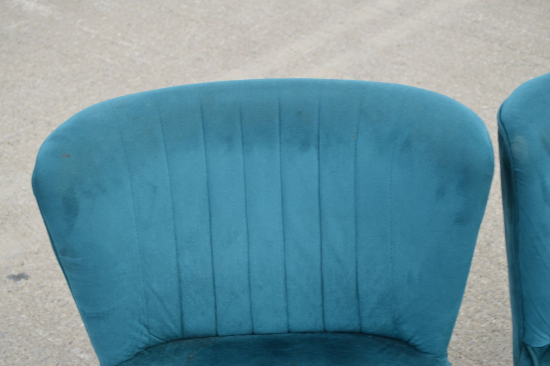 3 x Contemporary Velvet Cocktail Chairs in Teal with Tapered Wooden Legs and Brass Feet - Image 3 of 8
