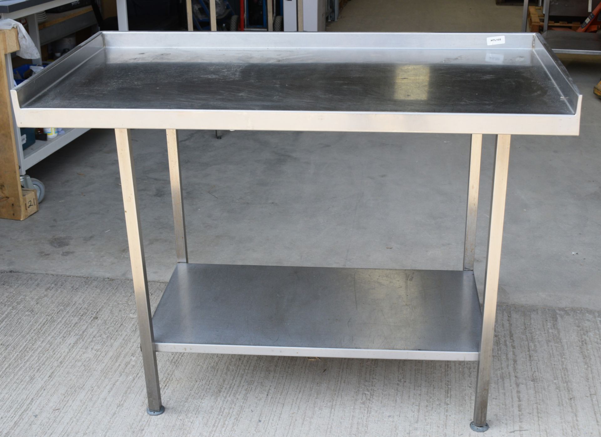 1 x Stainless  Steel Prep Table Featuring an Undershelf and Upstand on Three Sides