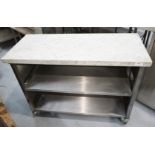 1 x Mobile Prep Table Featuring a Marble Table Top and Under Shelves