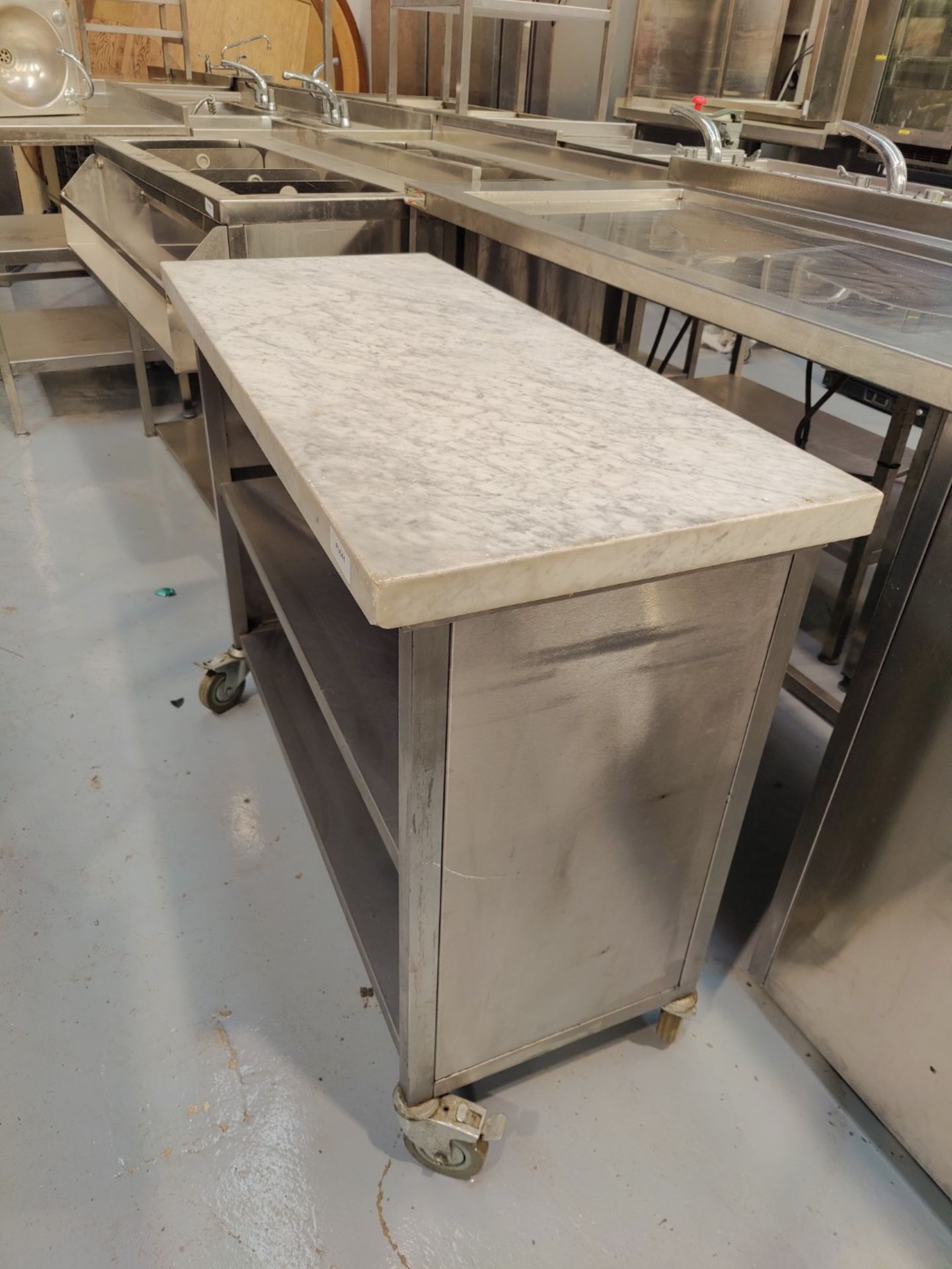 1 x Mobile Prep Table Featuring a Marble Table Top and Under Shelves - Image 6 of 7