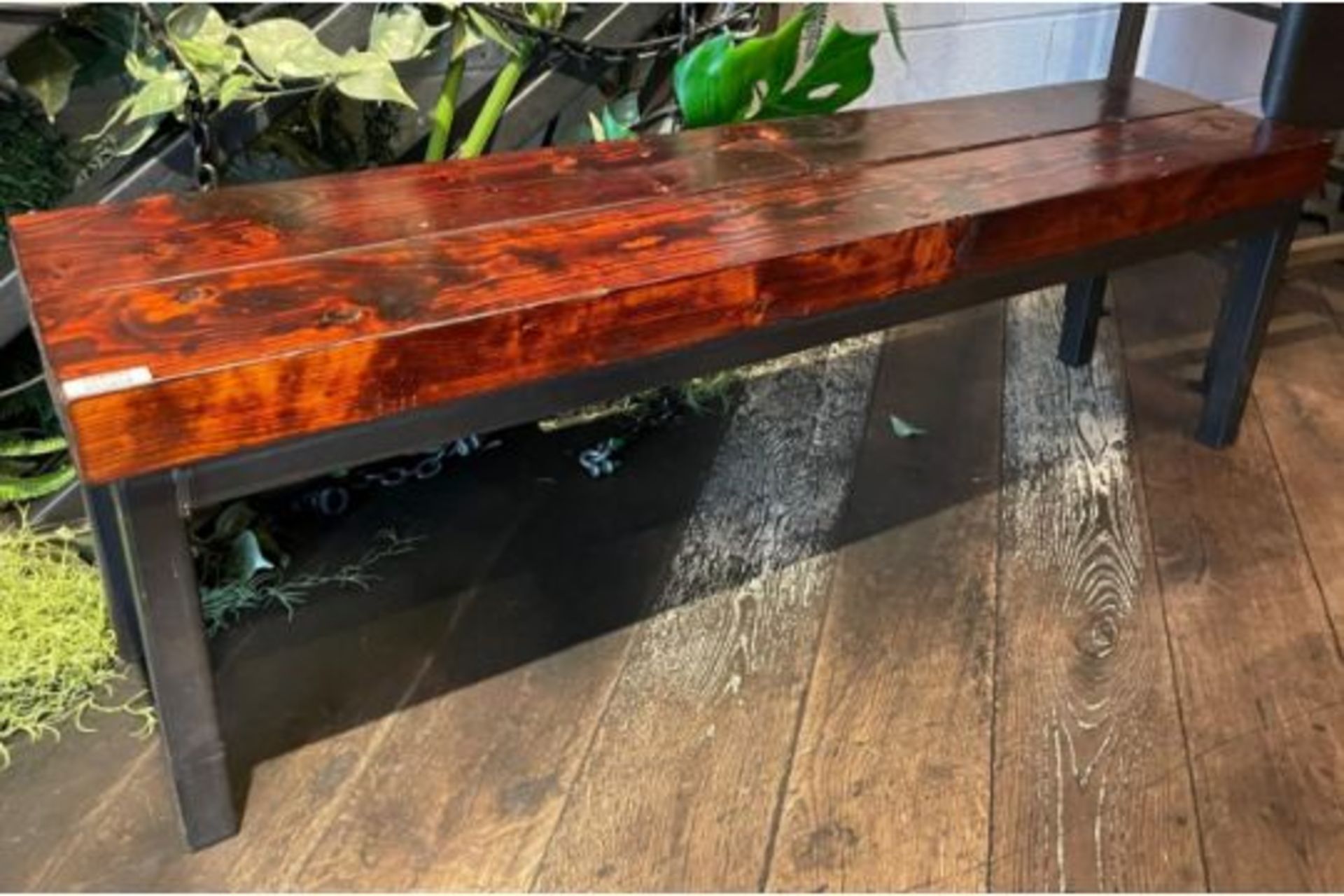 1 x Industrial Style Seating Bench Featuring a Welded Steel Frame and Chunky Plank Wooden Seats - Image 9 of 9