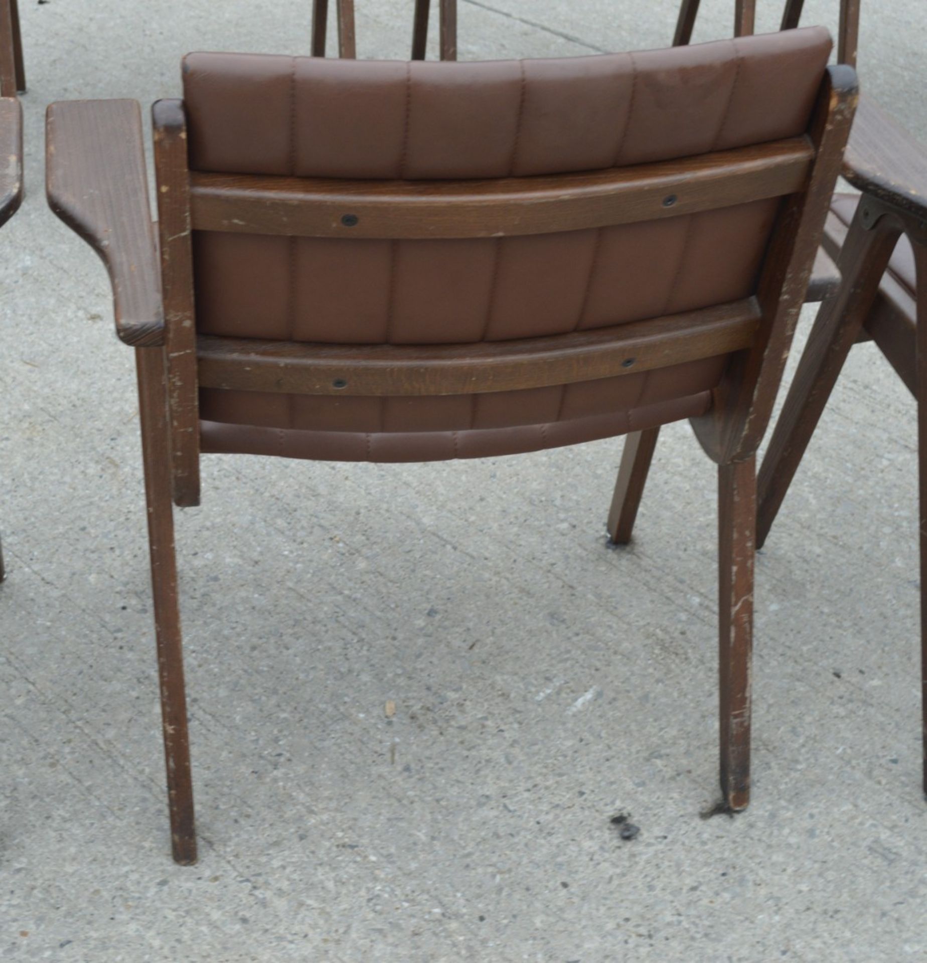 4 x Autoban Slice Armchairs Featuring an Oak Wooden Frame and Vintage Brown Leather Upholstery - Image 4 of 11