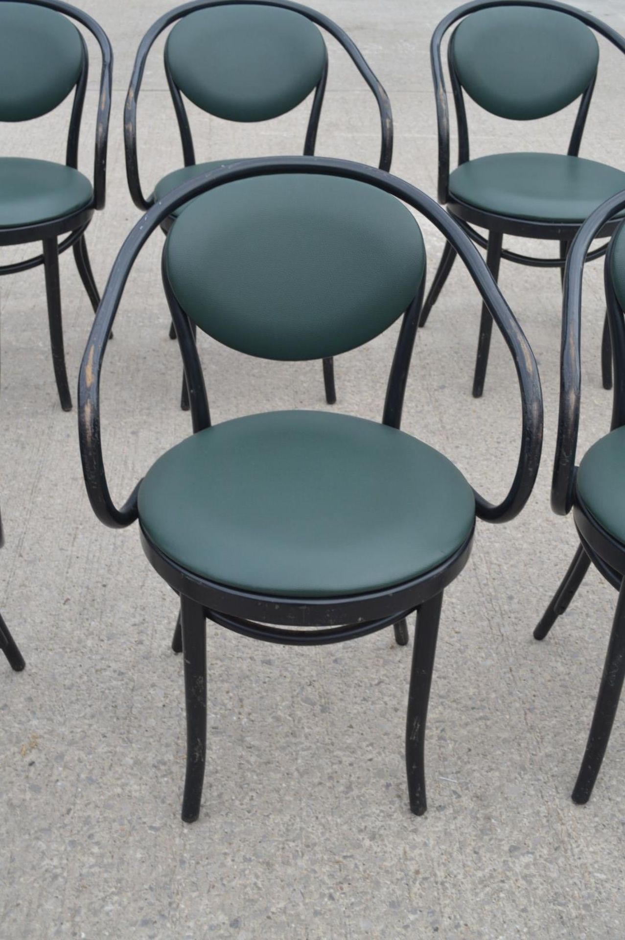 8 x Restaurant Dining Chairs Featuring a Bentwood Design with Dark Green Seats and Backrests - Image 7 of 11