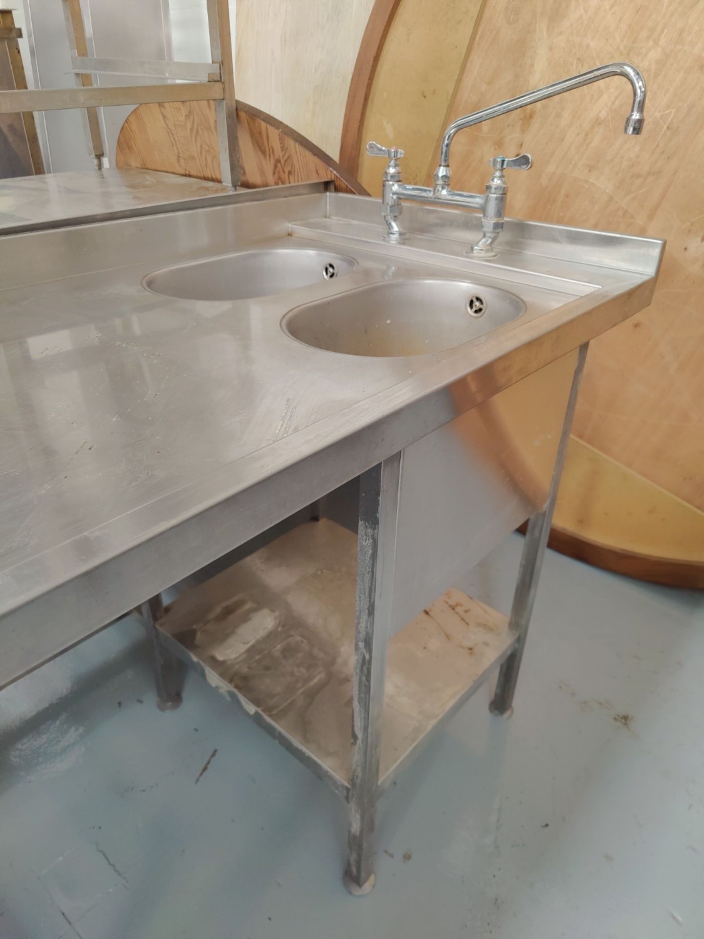 1 x Large Stainless Steel 1.8 Meter Preparation Table Featuring Twin Wash Basins with Mixer Tap - Image 4 of 6