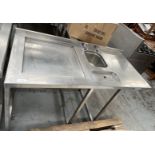 1 x Stainless Steel Inlet Dishwasher Table Featuring a Wash Basin, Taps and Drainer