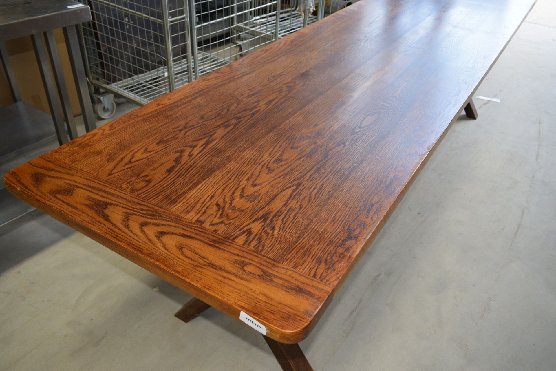 1 x Solid Oak 3m Refectory Dining Table with Cross Leg Base - Beautifully Grained Rectangular Table - Image 2 of 15