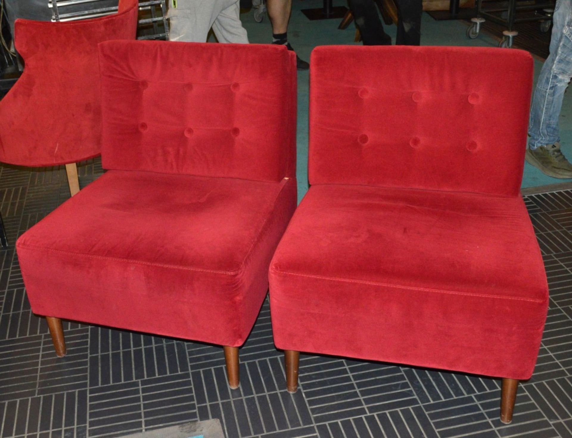 2 x Contemporary Lounge Chairs in Red - Dimensions: H43/80 x W67 x D68 cms