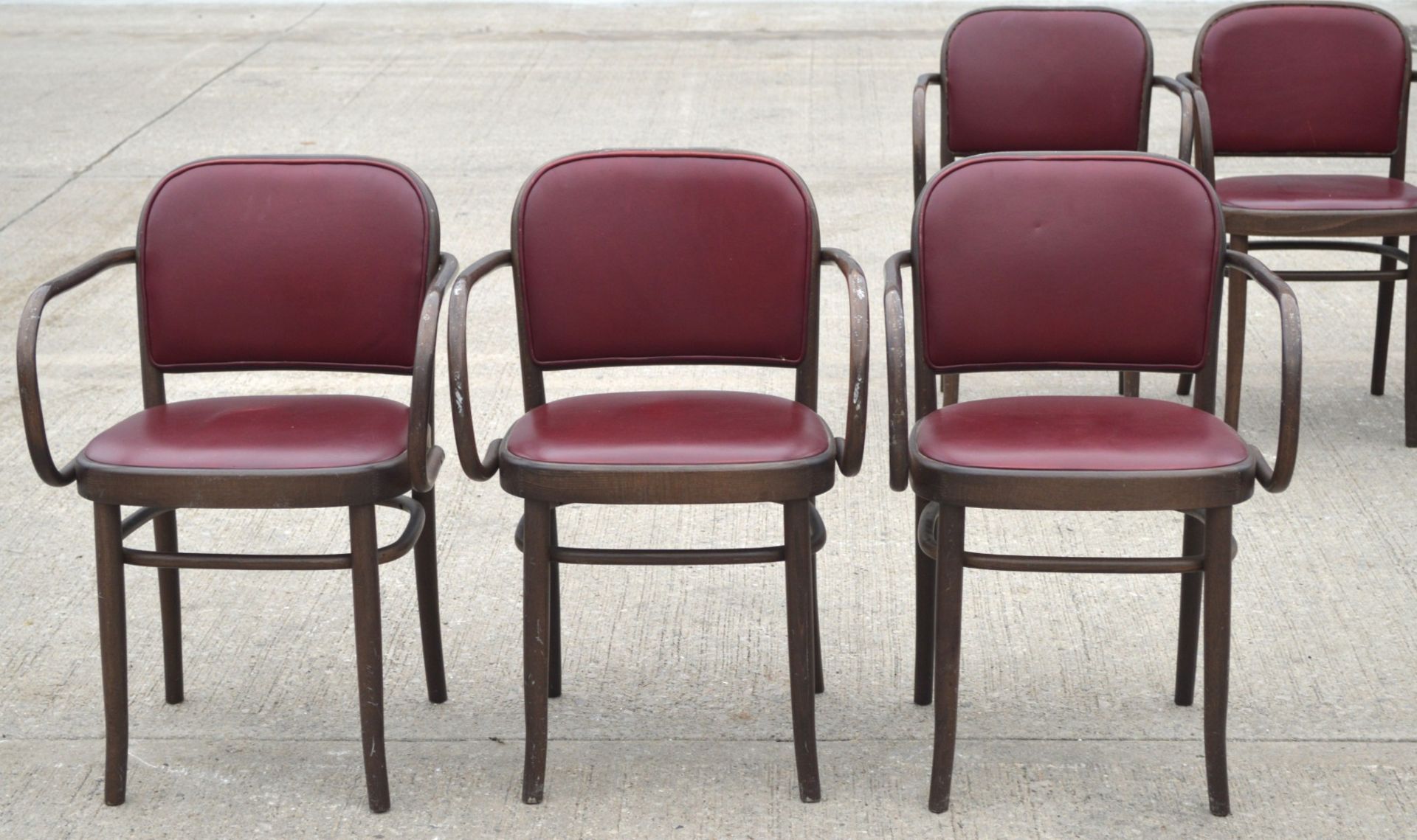 11 x Bentwood 'Gustav Adolf Schneck Style' Dining Chairs - Features Red Seat Pads and Fabric Backs - Image 9 of 17