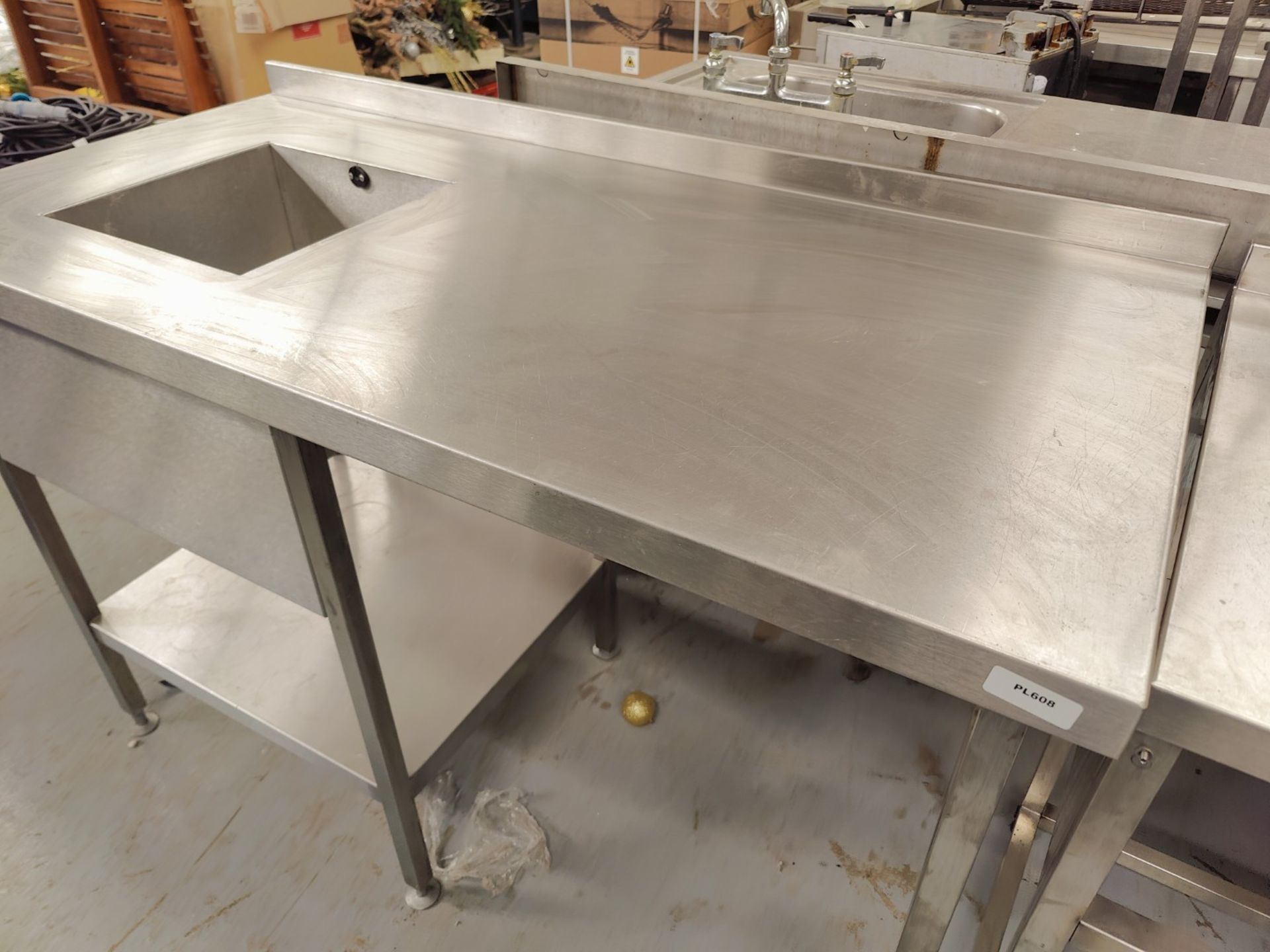 1 x Stainless Steel Preparation Table Featuring a 34x34x24cm Draining Sink, Upstand and Space - Image 5 of 6