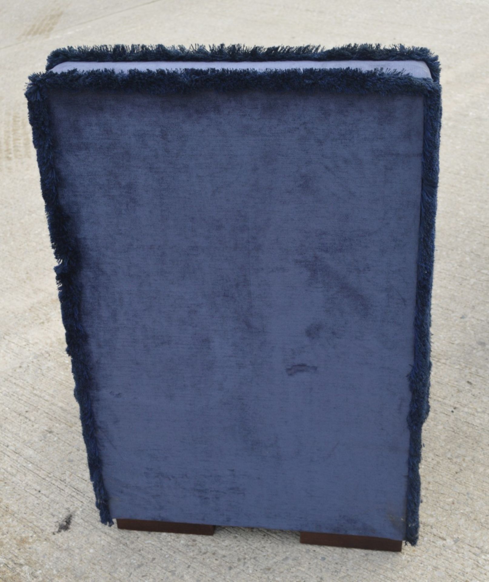 3 x Blue Velvet Slipper Chairs with Fringe Trims and Matching Cushions - Dimensions: H97 x W63 x D68 - Image 5 of 5