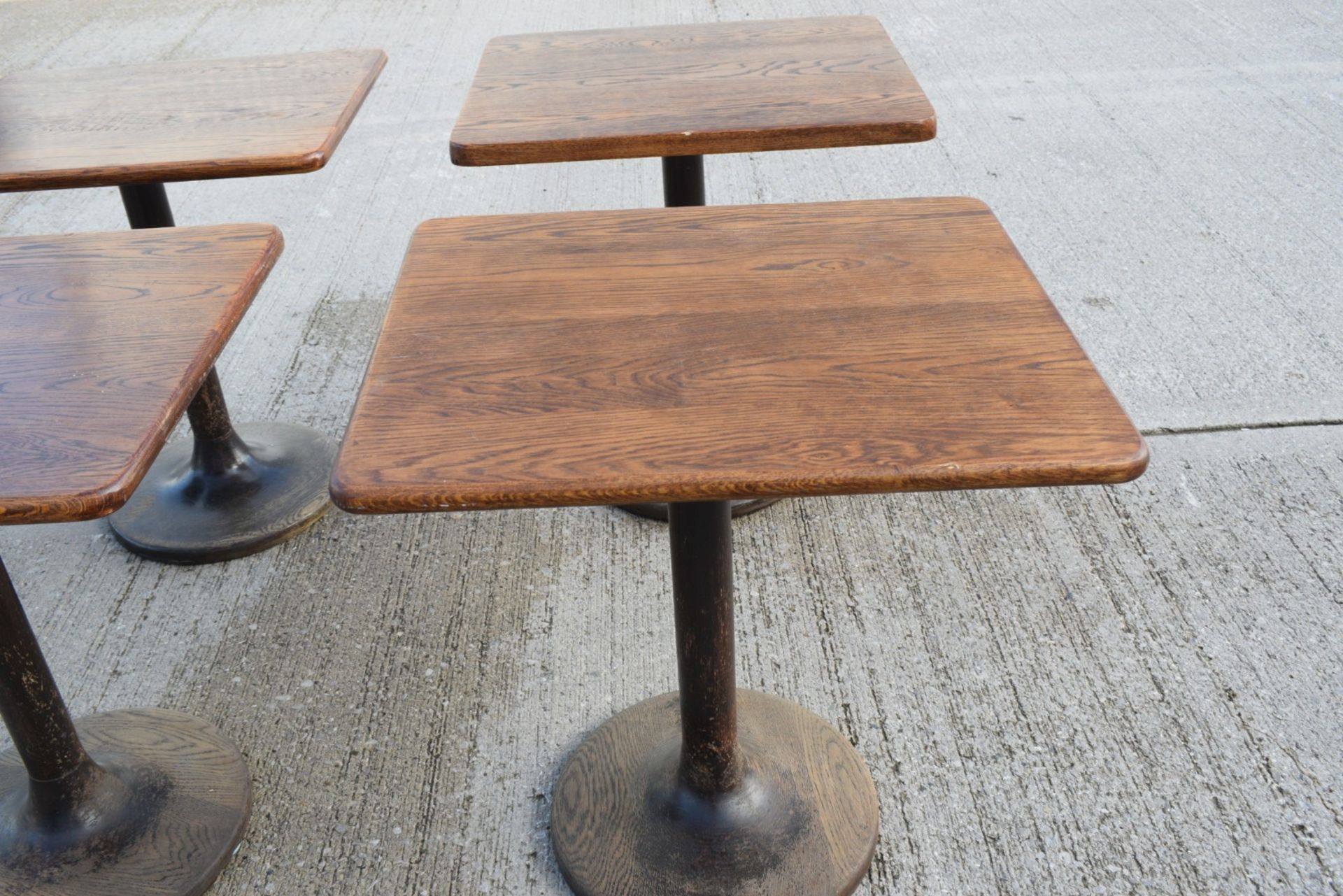 6 x Restaurant Dining Tables Featuring Oak Wooden Tops with Wooden Tulip Style Pedestal Bases - Image 15 of 16