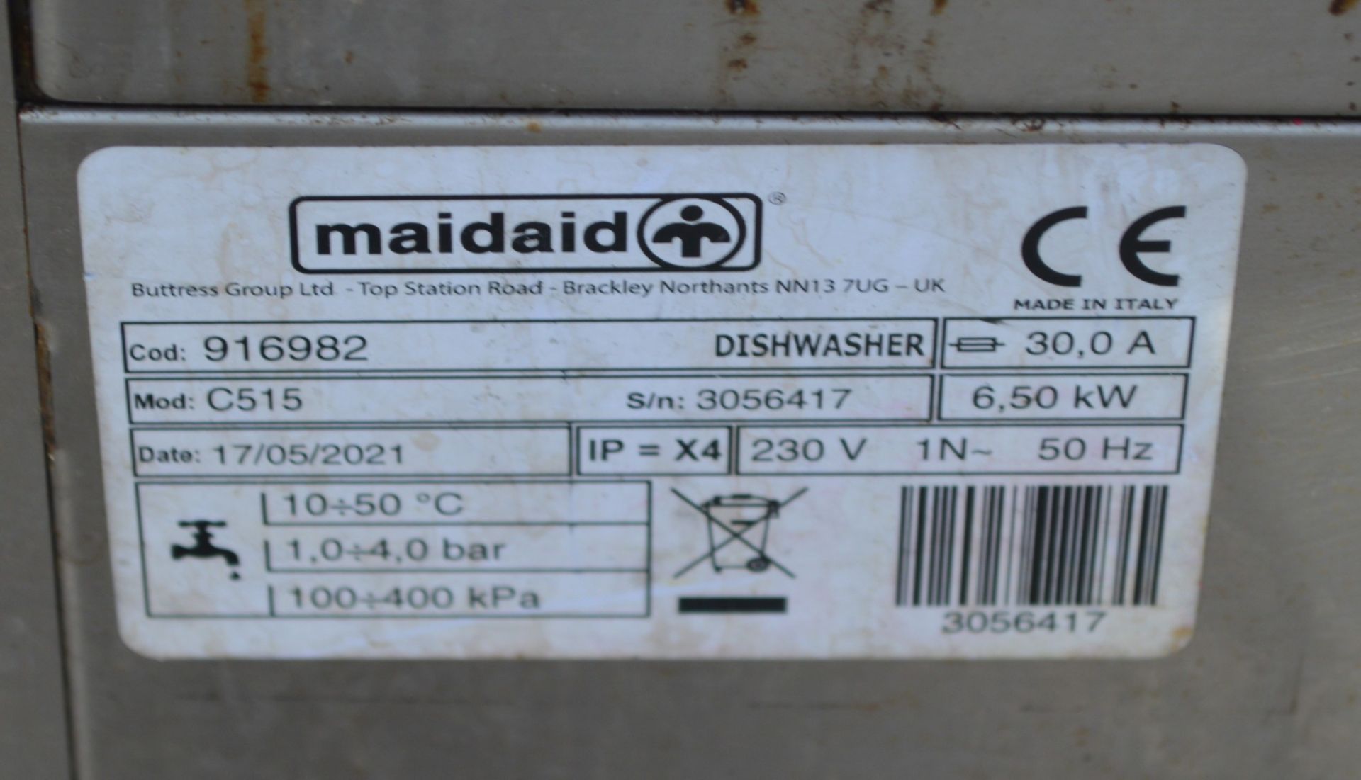 1 x Maidaid C515 Undercounter Dishwasher - 240v - Manufactured in 2021 - Rack Size: 500x500mm - Image 3 of 10