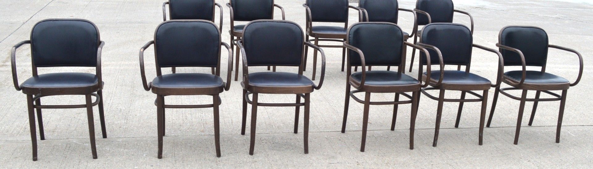 11 x Bentwood 'Gustav Adolf Schneck Style' Dining Chairs - Features Black Seat Pads and Fabric Backs - Image 10 of 12