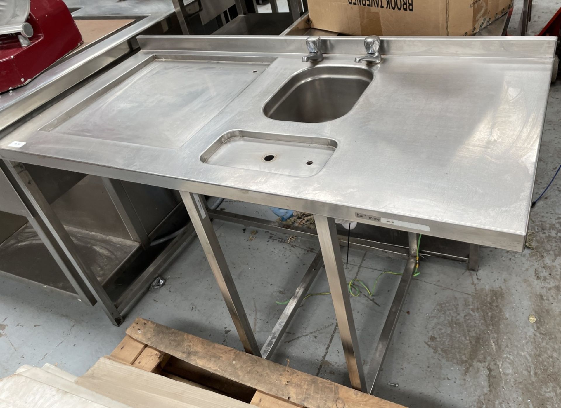 1 x Stainless Steel Inlet Dishwasher Table Featuring a Wash Basin, Taps and Drainer - Image 6 of 7