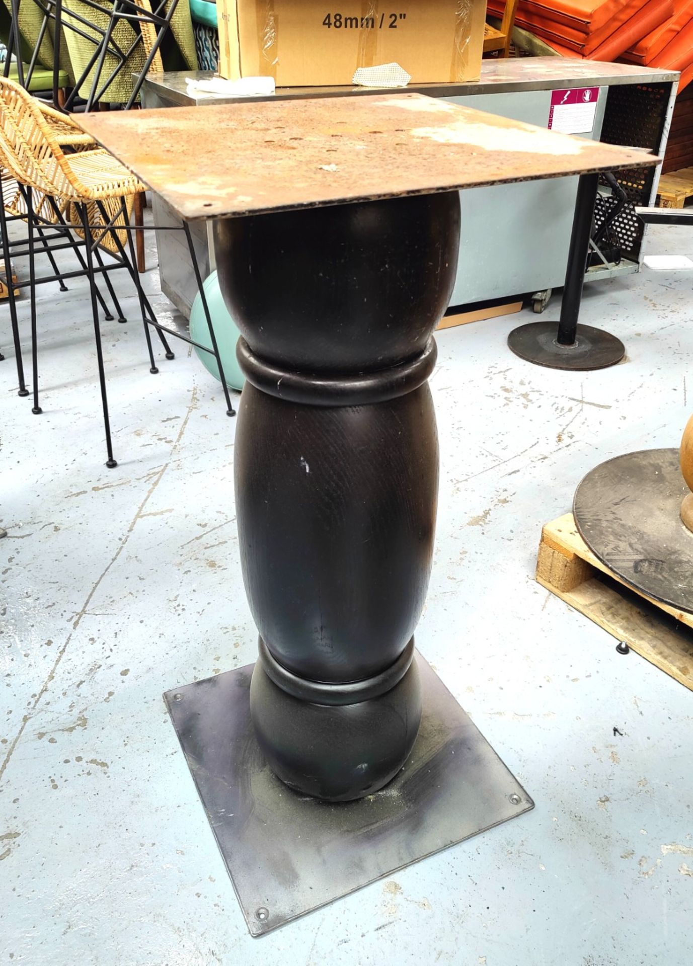 1 x Poser Bar Table Featuring a Large Wooden Column Pedestal - Dimensions: H104 x W50 x D50 cms