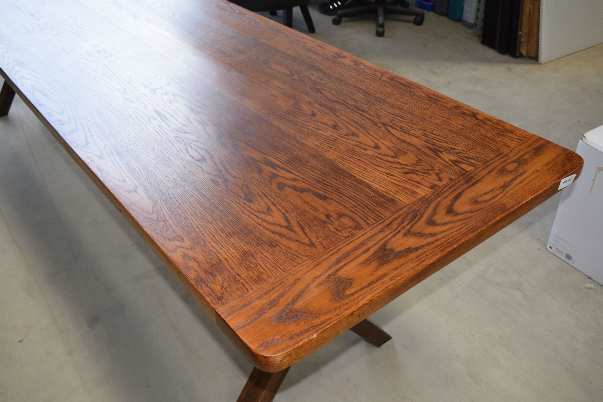 1 x Solid Oak 3m Refectory Dining Table with Cross Leg Base - Beautifully Grained Rectangular Table - Image 15 of 15
