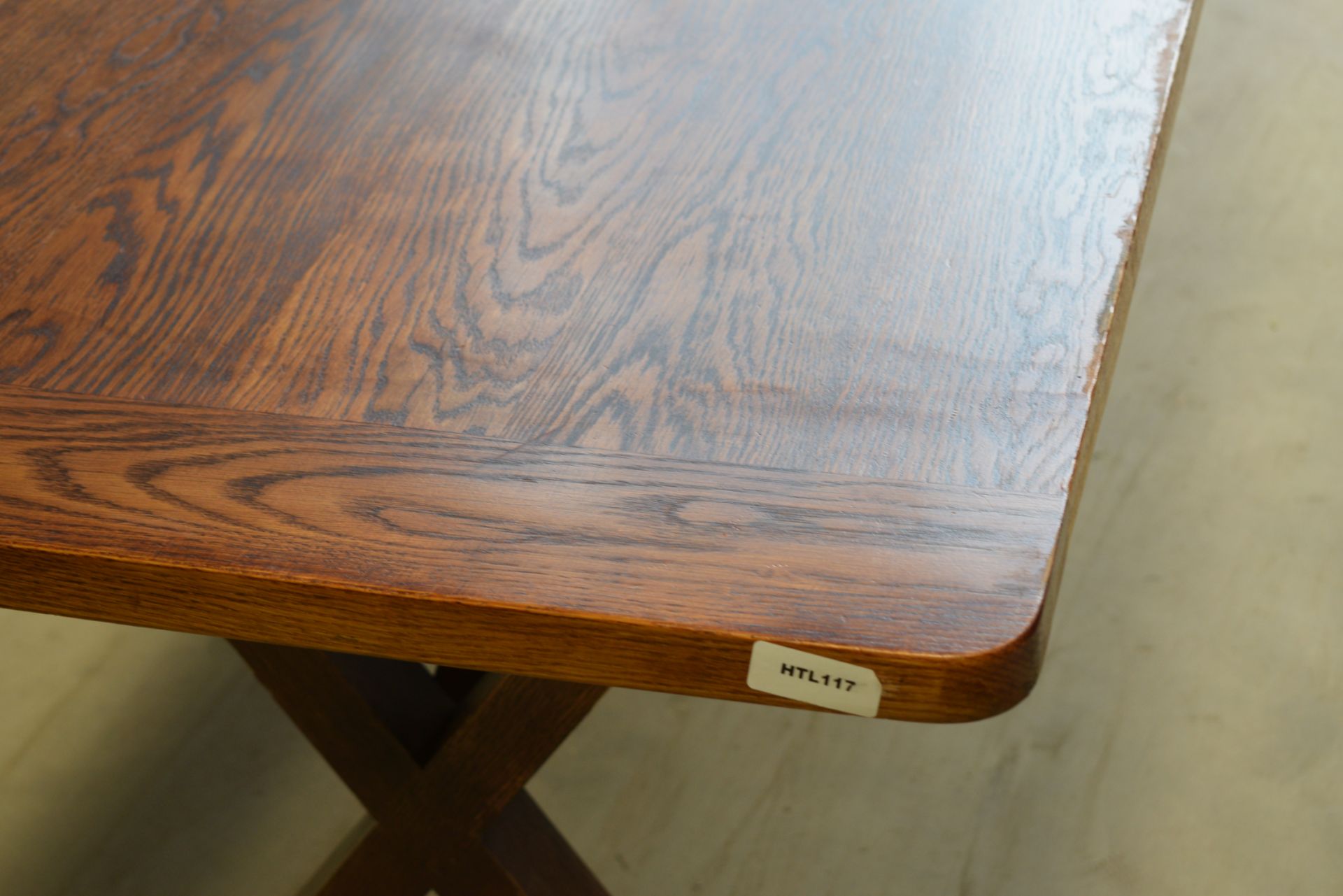 1 x Solid Oak 3m Refectory Dining Table with Cross Leg Base - Beautifully Grained Rectangular Table - Image 10 of 15