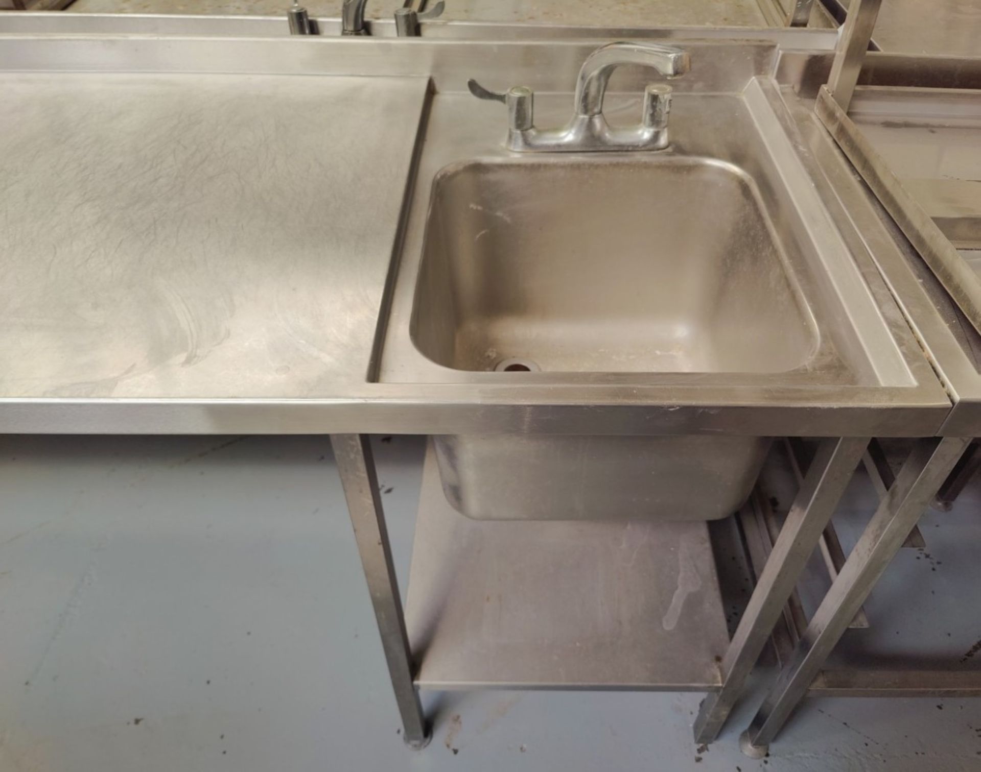 1 x Large Stainless Steel 2.7 Meter Preparation Table Featuring a Wash Basin with Mixer Tap - Image 7 of 11