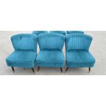3 x Contemporary Velvet Cocktail Chairs in Teal with Tapered Wooden Legs and Brass Feet