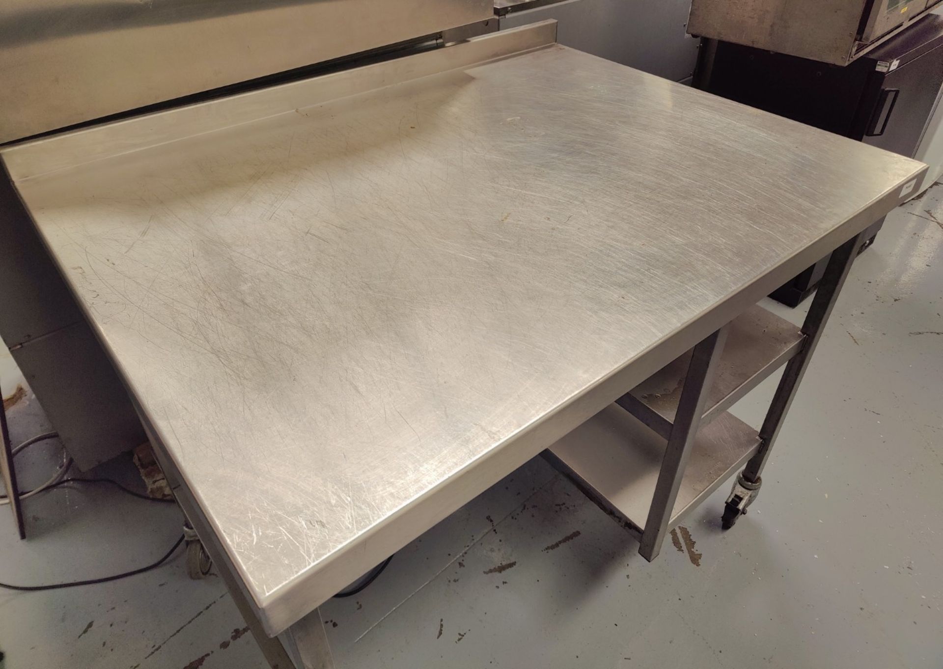1 x Stainless Steel Preparation Table Featuring Castor Wheels, Upstand and Space for Undercounter - Image 2 of 5
