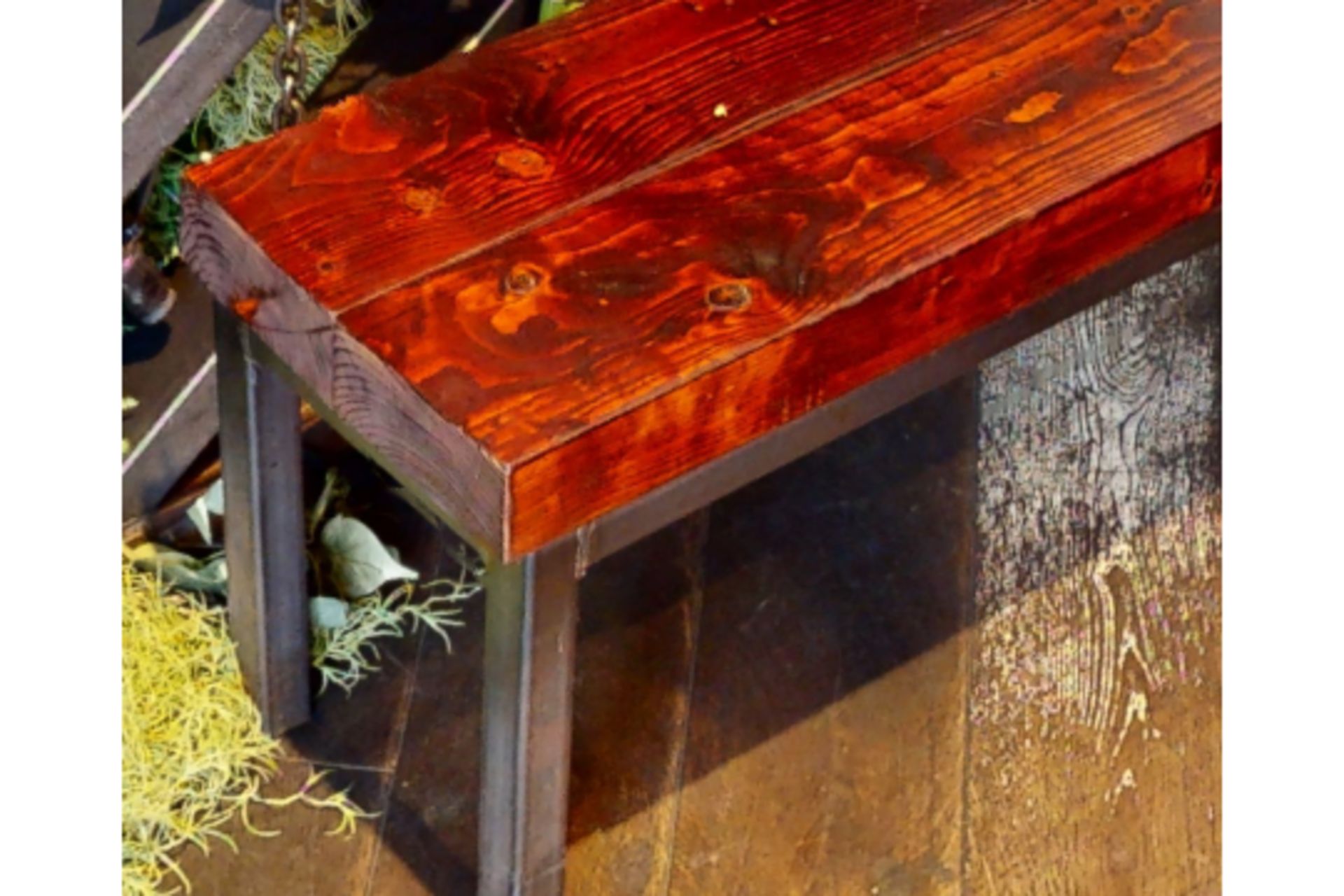 1 x Industrial Style Seating Bench Featuring a Welded Steel Frame and Chunky Plank Wooden Seats - Image 6 of 9