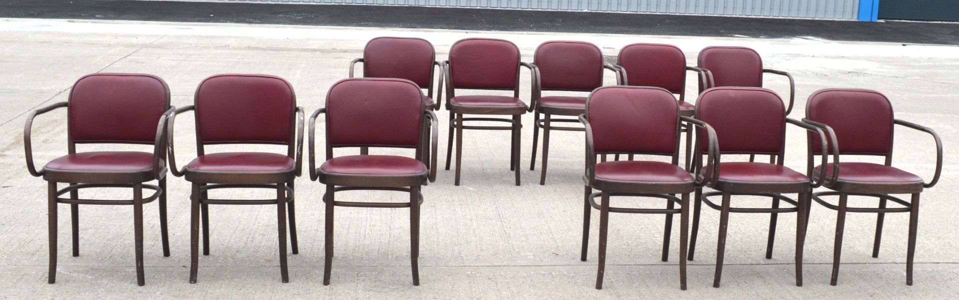 11 x Bentwood 'Gustav Adolf Schneck Style' Dining Chairs - Features Red Seat Pads and Fabric Backs - Image 7 of 17