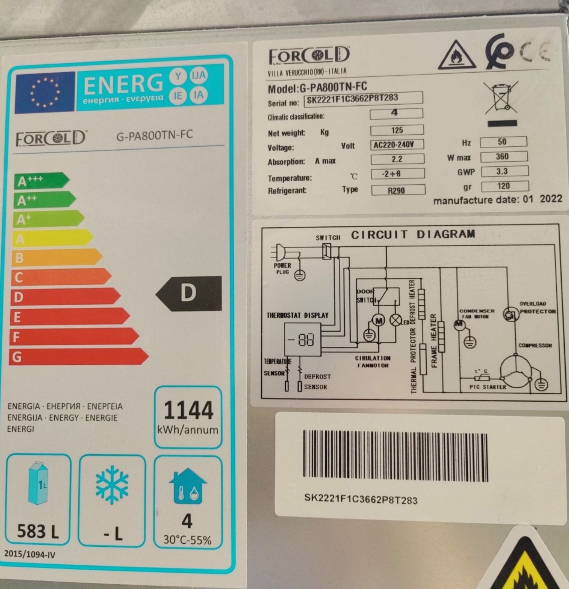 1 x For Cold Refrigerated Ventilated Bakery Pastry Cabinet - Model G-PA800TN-FC - 240v - Image 9 of 9