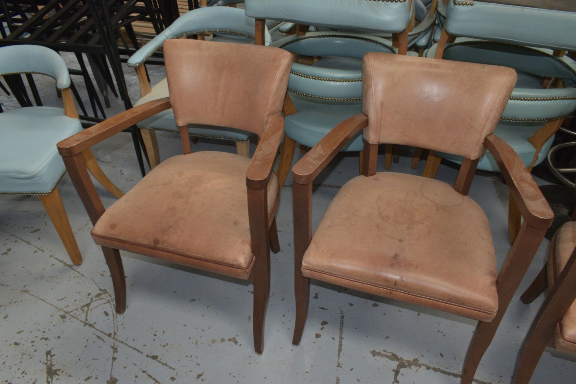 5 x Vintage Distressed Style Restaurant Chairs Featuring Cushioned Seats, Backrests, Armrests - Image 9 of 10
