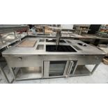 1 x Commercial Central Kitchen Cooking Island Featuring Two Control Induction Cooking Hobs, Blue Sea