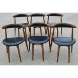 6 x Walnut Dining Chairs - Solid Wood with Black Seats - Dimensions: H74 x W49 x D45 cms