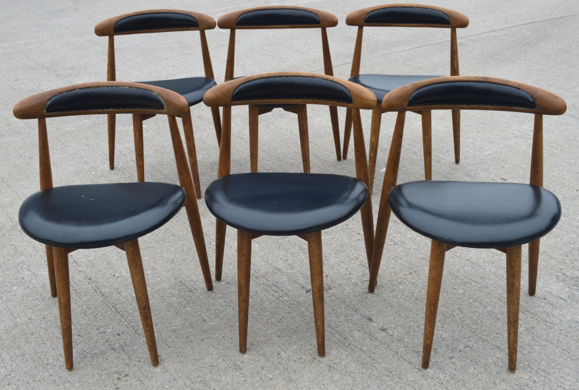 6 x Walnut Dining Chairs - Solid Wood with Black Seats - Dimensions: H74 x W49 x D45 cms