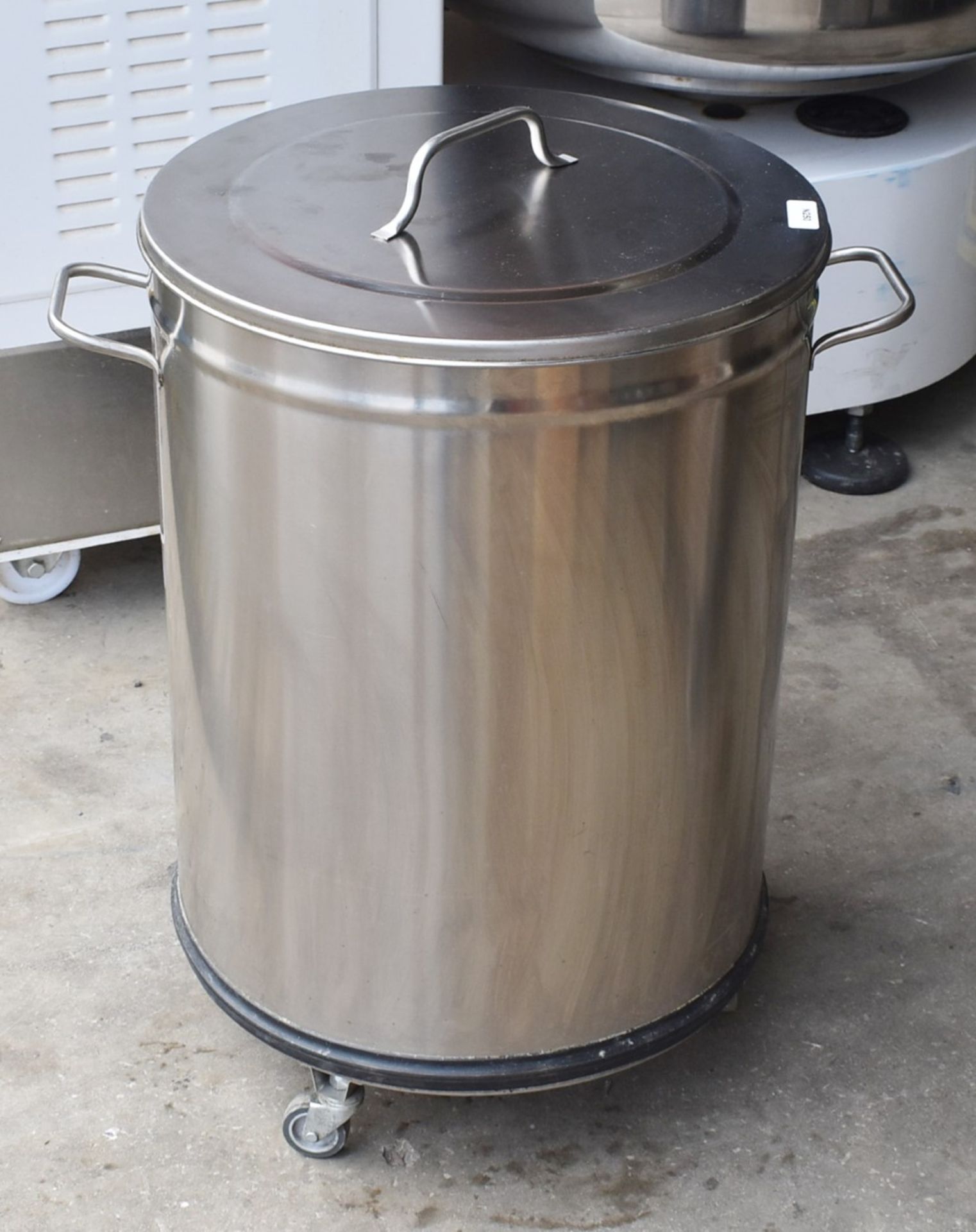 1 x Stainless Steel Cylinder Storage Bin with Castors and Lid - Dimensions: H69 x W46 cms - Image 6 of 6