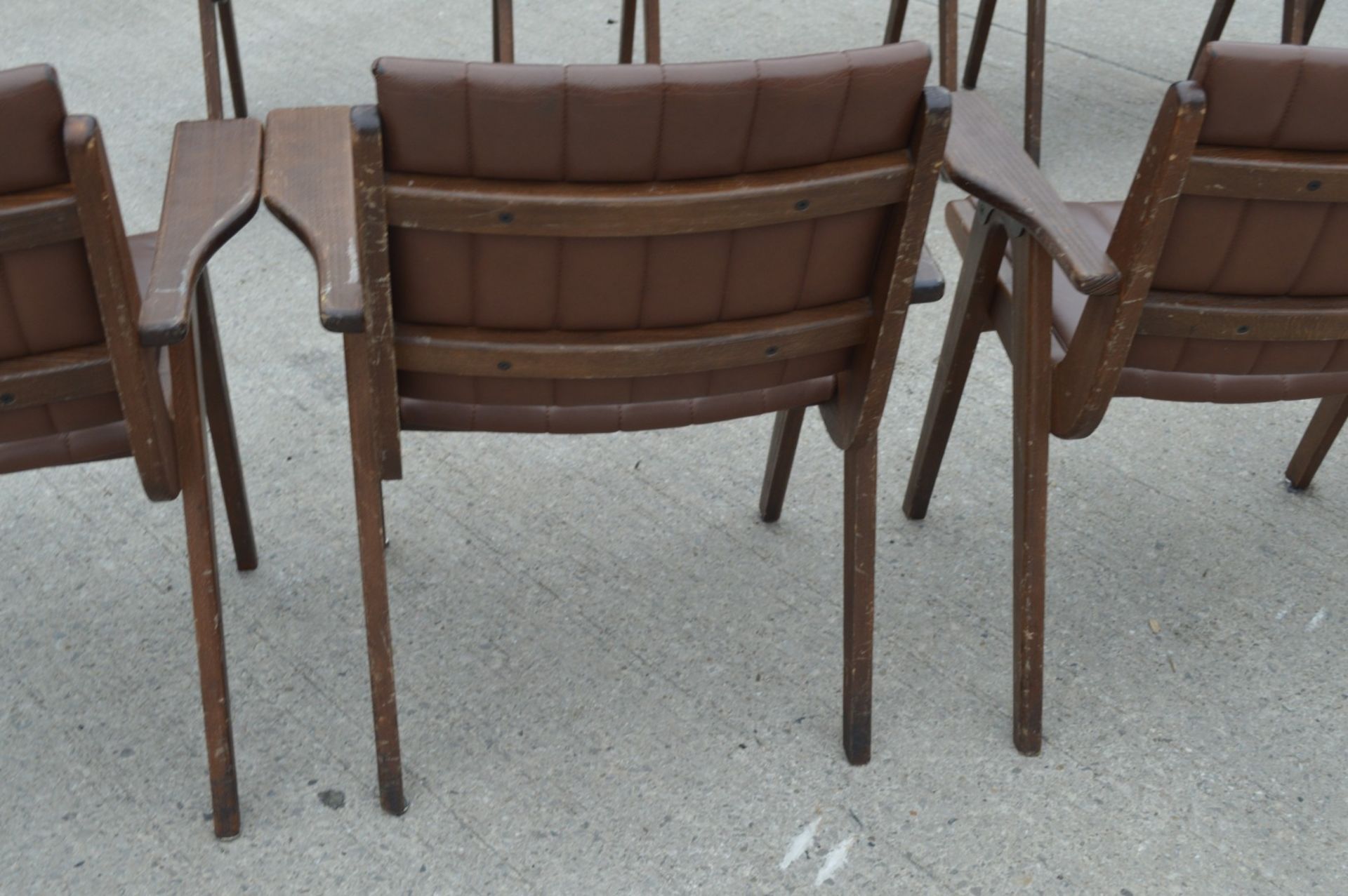4 x Autoban Slice Armchairs Featuring an Oak Wooden Frame and Vintage Brown Leather Upholstery - Image 9 of 11