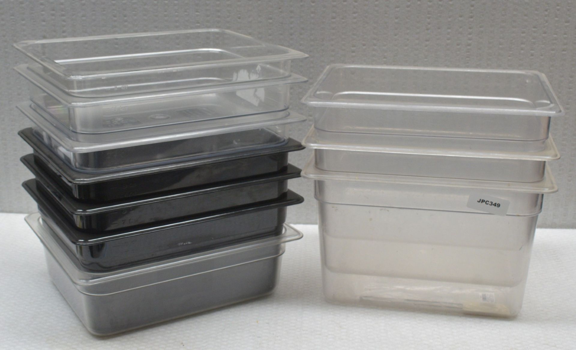 10 x Cambro Polycarbonate 32.5 x 26.5cm Clear and Black Gastronorms - Includes Two Depths of 15/20cm