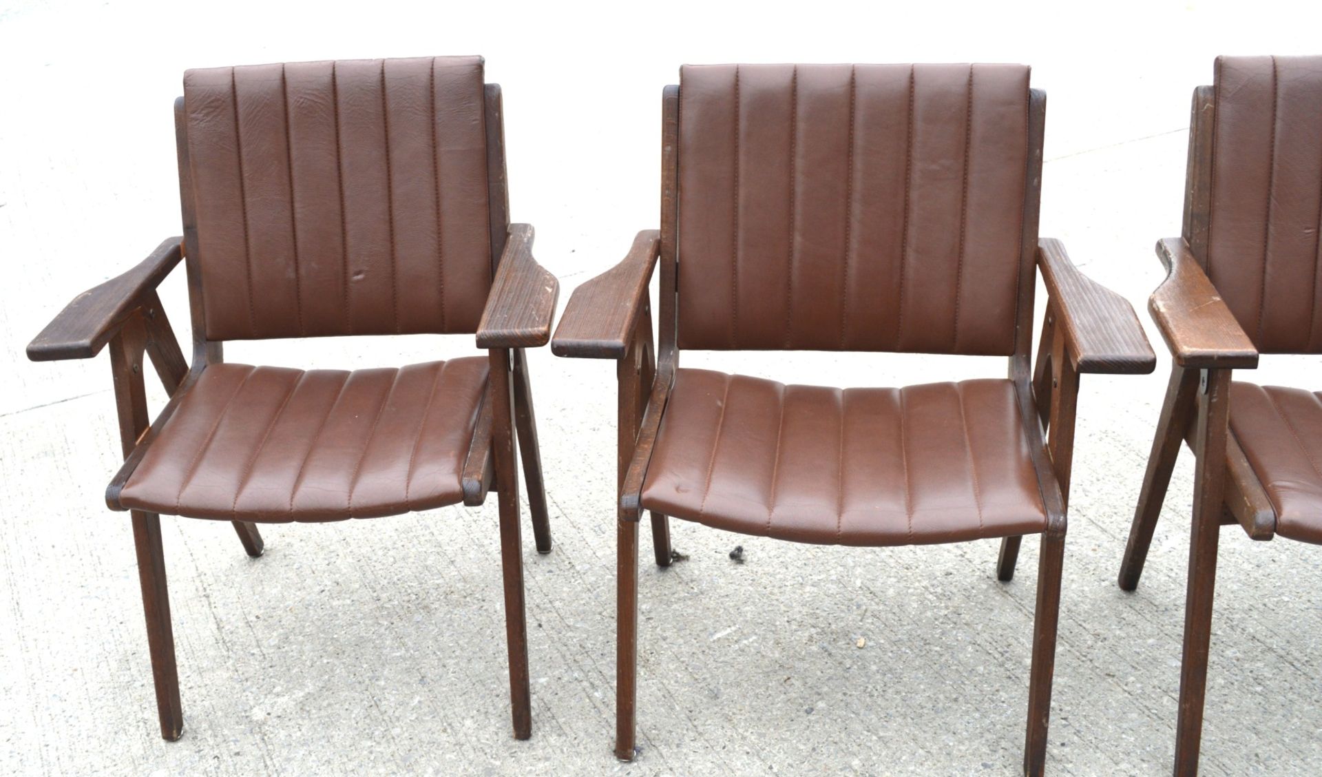 4 x Autoban Slice Armchairs Featuring an Oak Wooden Frame and Vintage Brown Leather Upholstery - Image 2 of 11